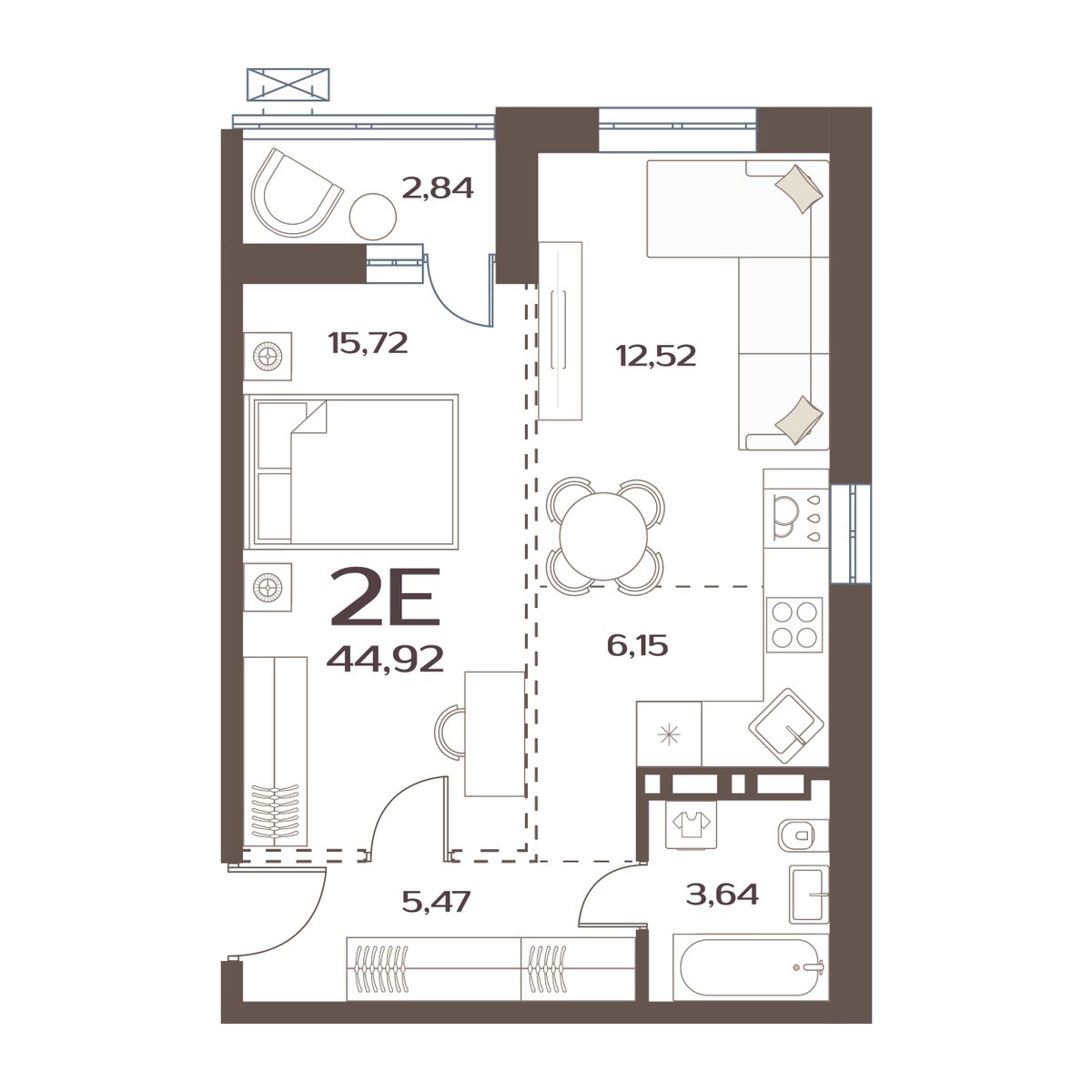 ЖК Меридианы Улисса, 1-комн кв 44,92 м2, за 6 540 000 ₽, 3 этаж